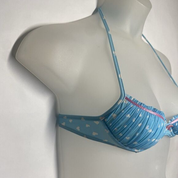 Agua Doce Bikini Brazilian 2-pc Women S Blue White Hearts Pink Bow Pleats Cheeky - Picture 6 of 12